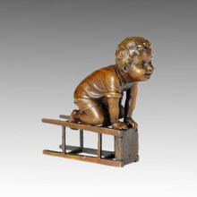 Kids Statue Boy and Stool Bronze Child Sculpture, Juan Clara TPE-615